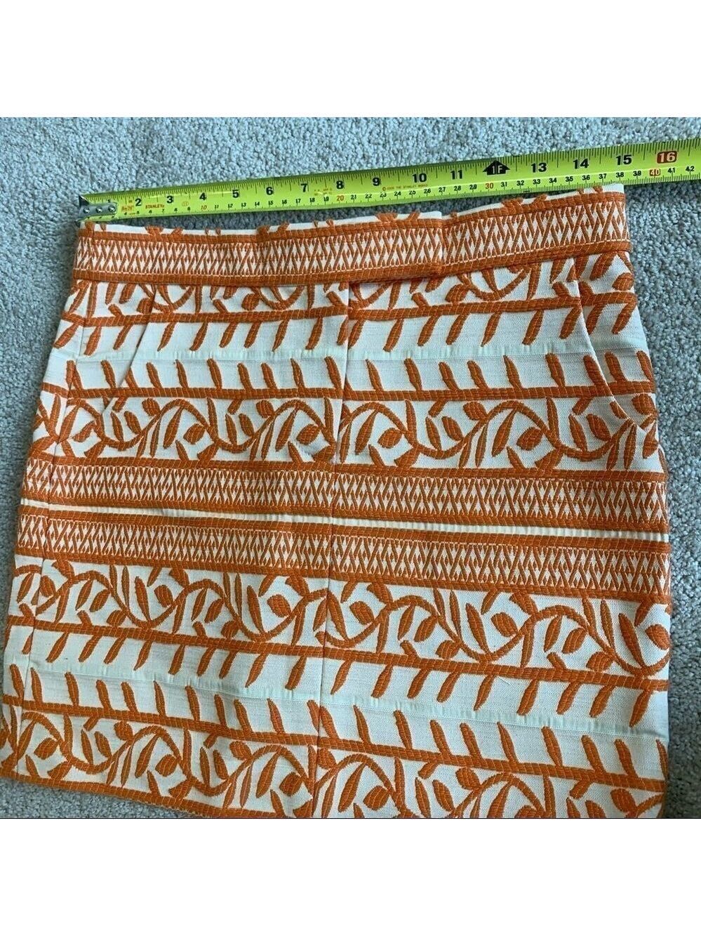 Holt Renfrew Orange & Cream Embroidered Cotton Mini Skirt Size 0 boho - Picture 6 of 8